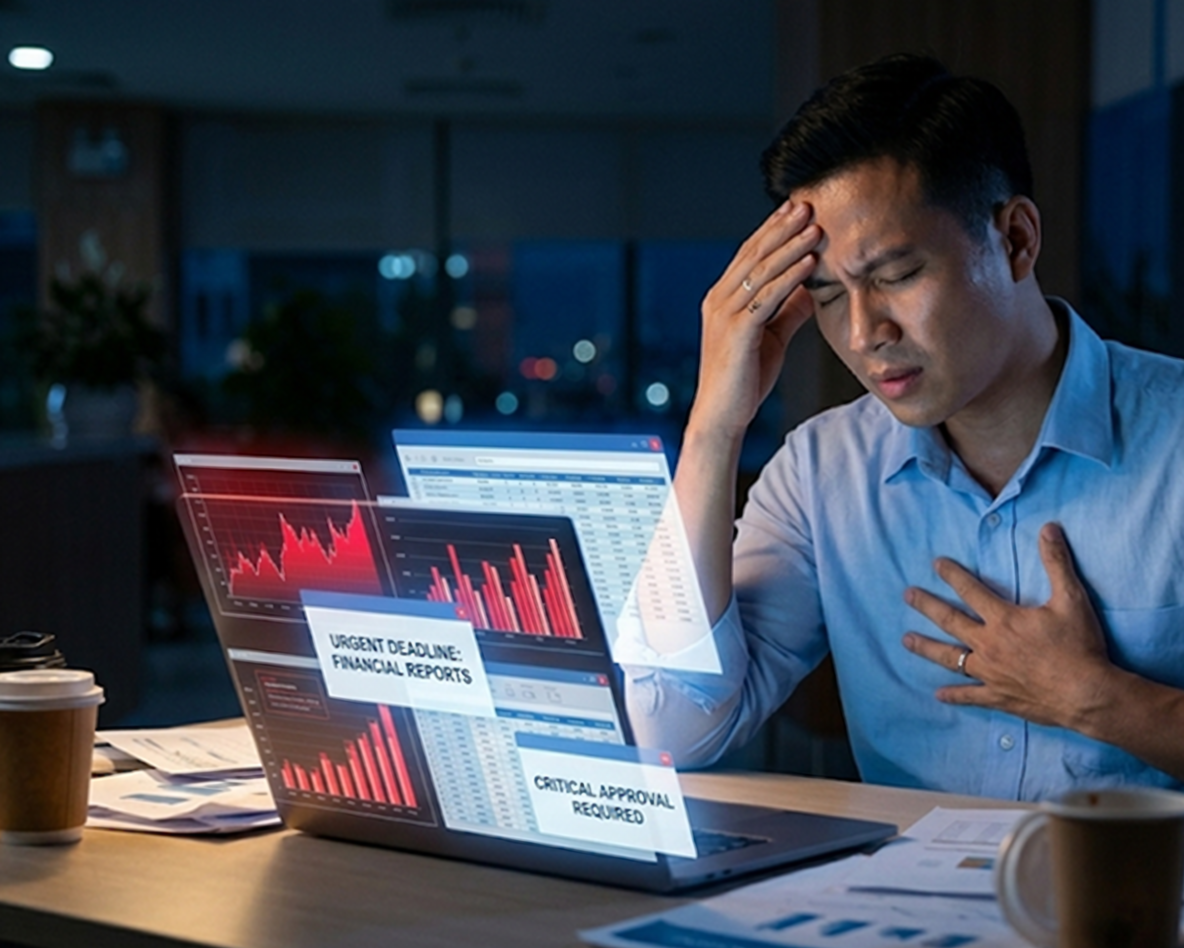 Người đàn ông mệt mỏi vì áp lực công việc
